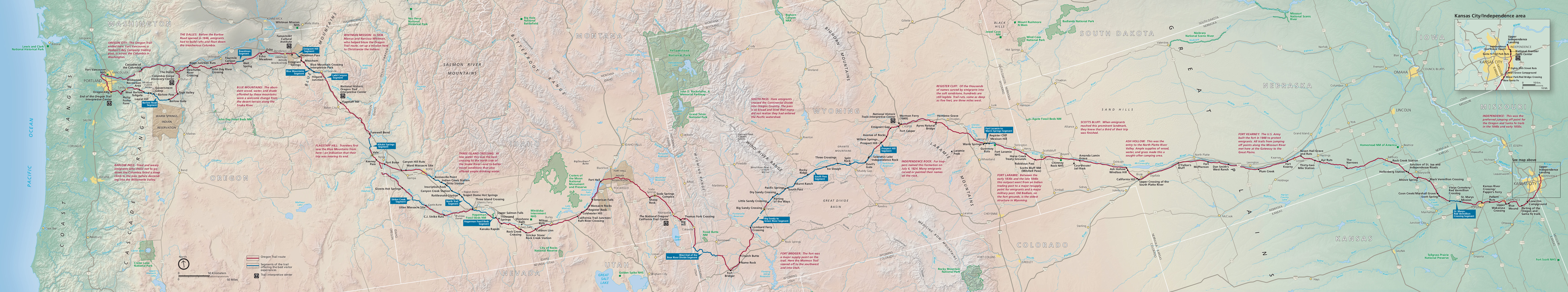 National Park Service map of the historic Oregon Trail between Missouri and Oregon